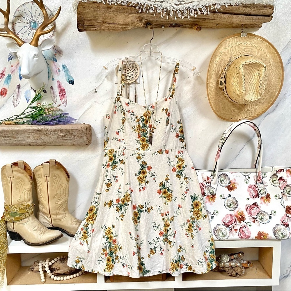 Linen summer Floral Sundress w resort vacay beach vibe